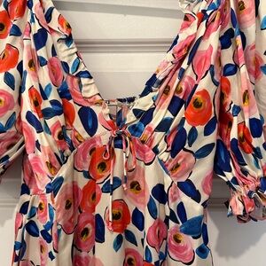 For Love And Lemons Orange and Blue Ruffled Blouse